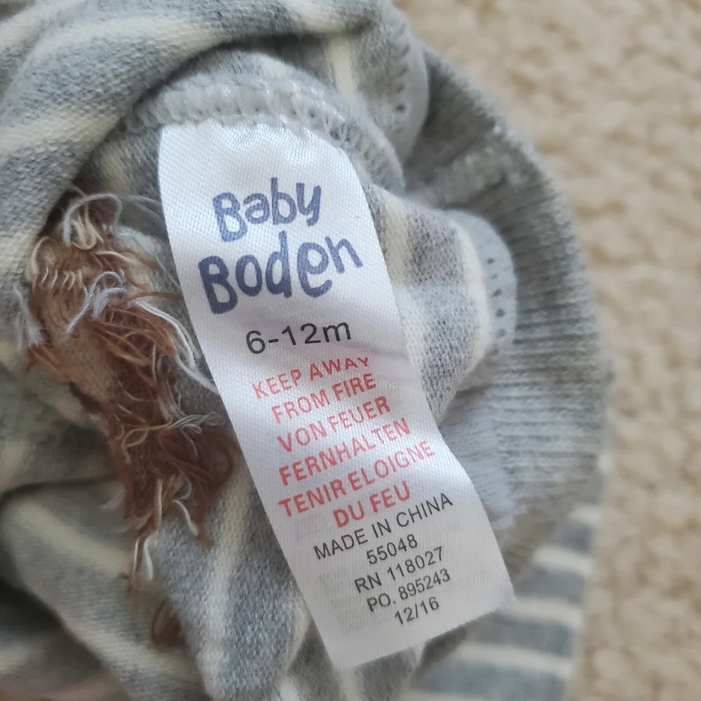 Mini Boden Striped Gray and Coral Knit Tights with Monkey Design